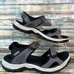 Ecco Sandals Womens 7/38 Gray Leather 3 Hook & Loop Straps Hiking Water Casual